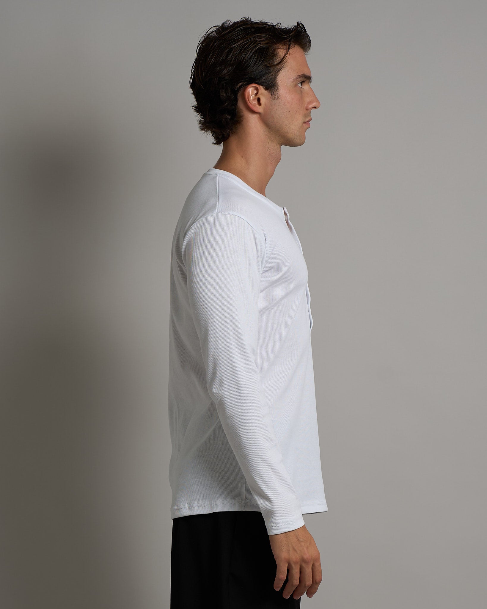 T-shirt Serafino in costina longsleeve