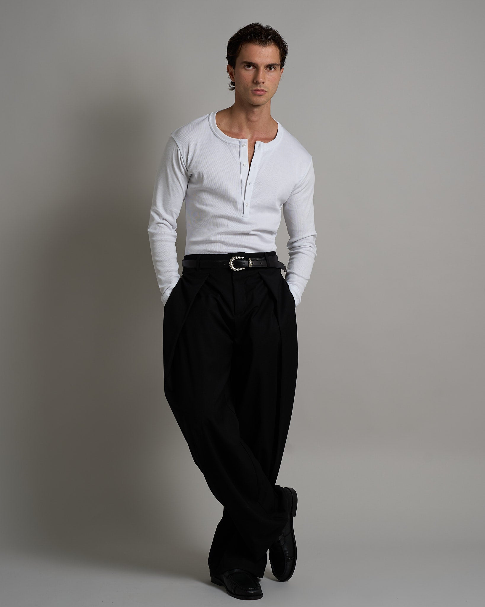 T-shirt Serafino in costina longsleeve