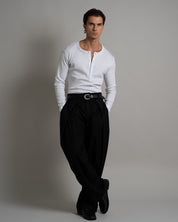 T-shirt Serafino in costina longsleeve