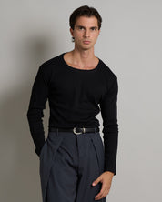 T-shirt Girocollo in costina longsleeve