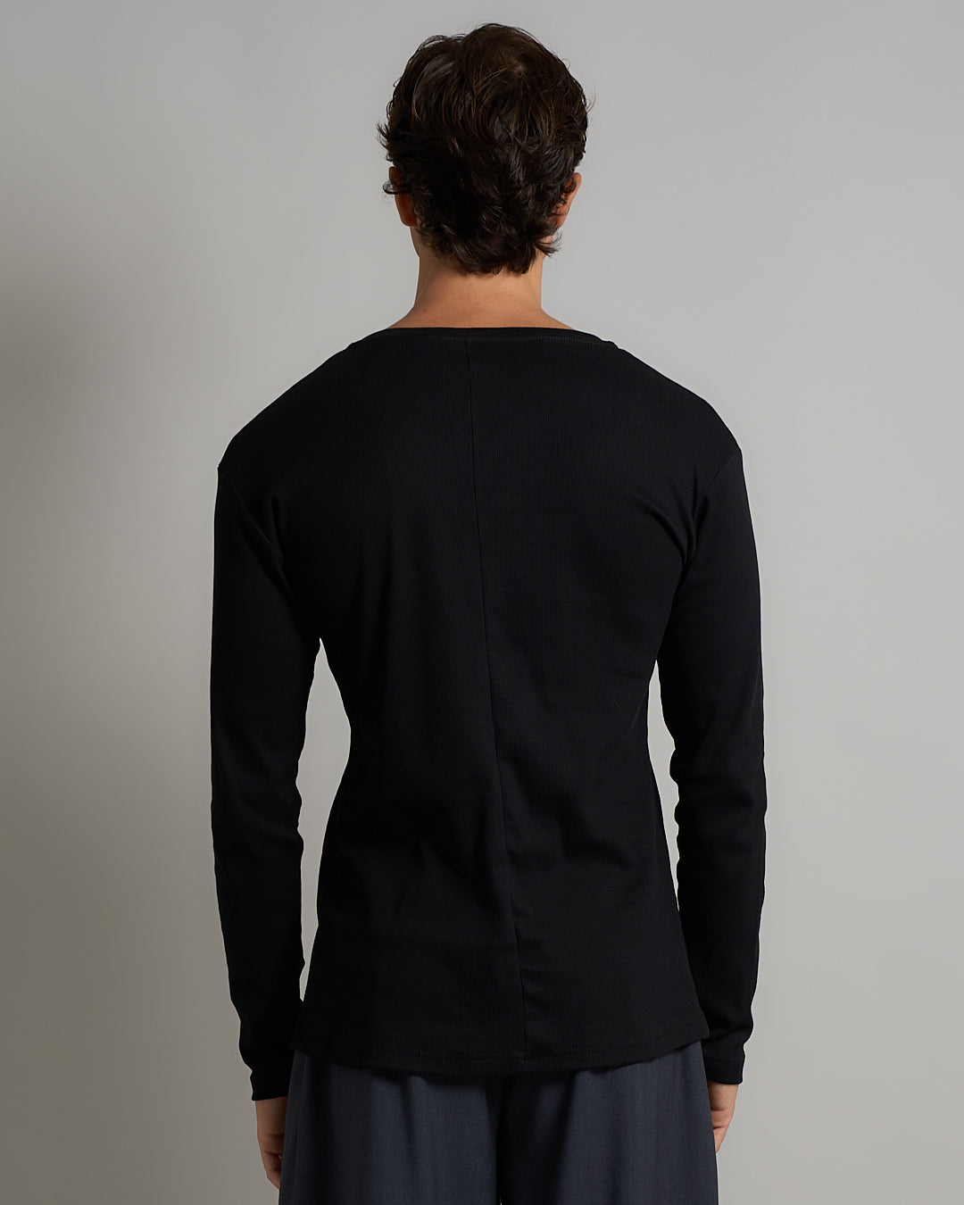 T-shirt Serafino in costina Longsleeve