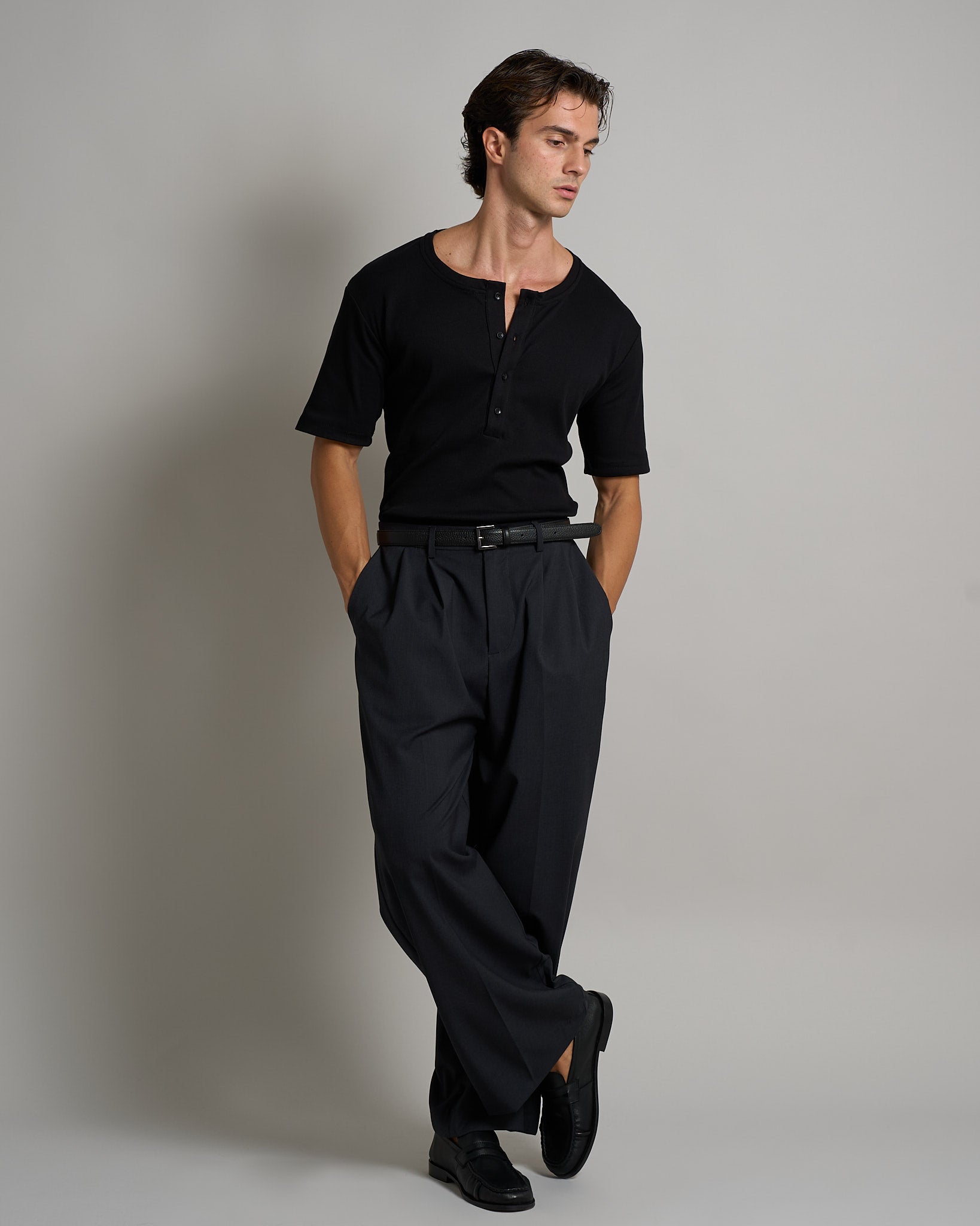 T-shirt Serafino in costina mezza manica