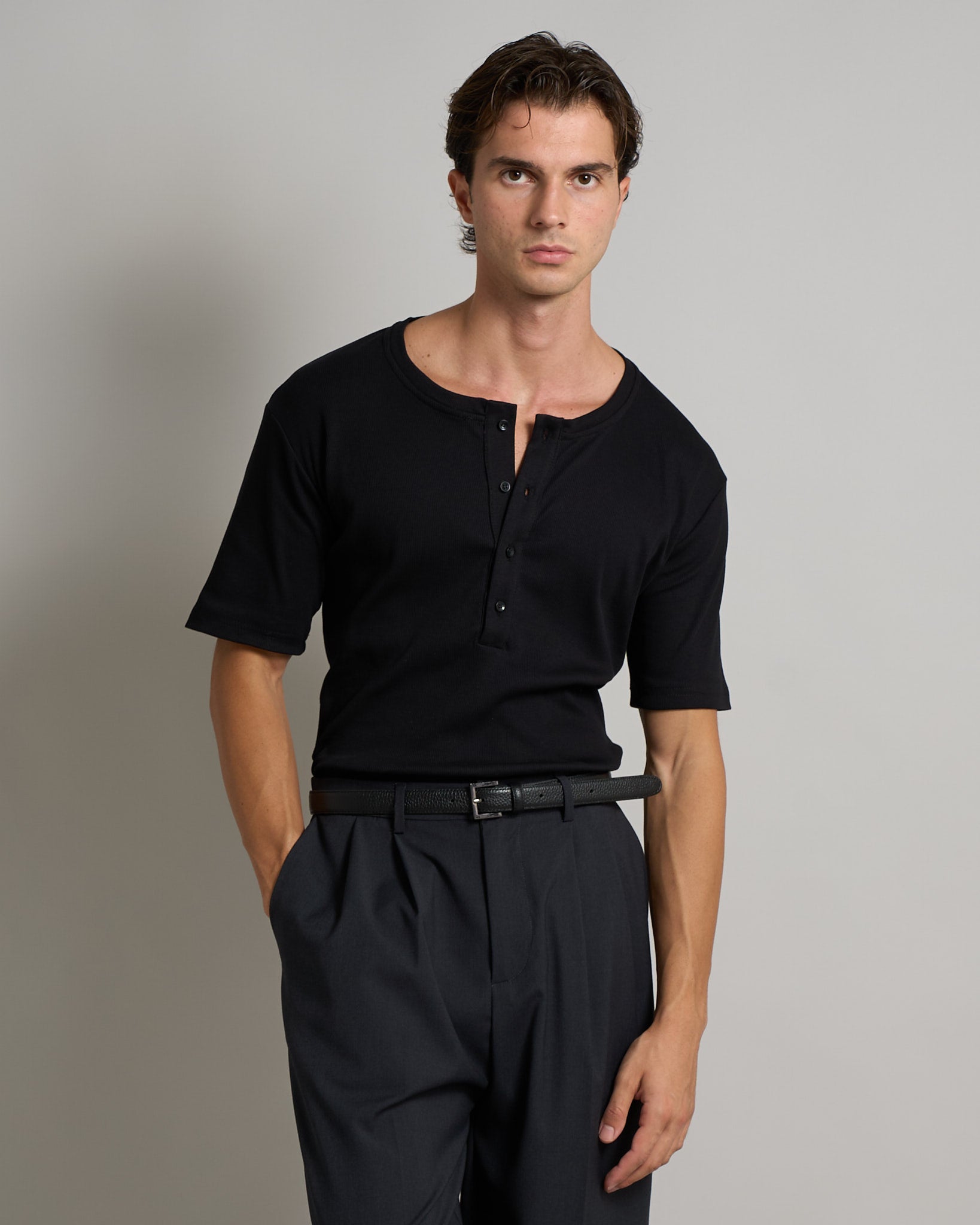 T-shirt Serafino in costina mezza manica