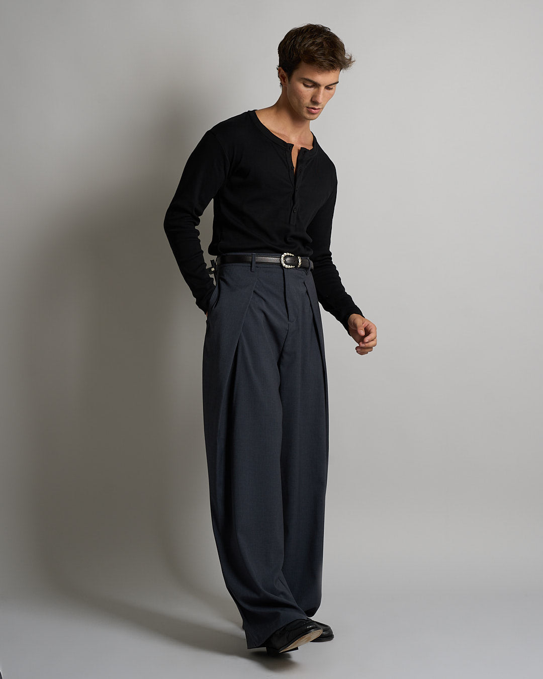 T-shirt Serafino in costina Longsleeve