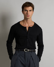 T-shirt Serafino in costina Longsleeve