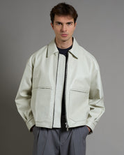 Giacca in pelle con friso Ghiaccio