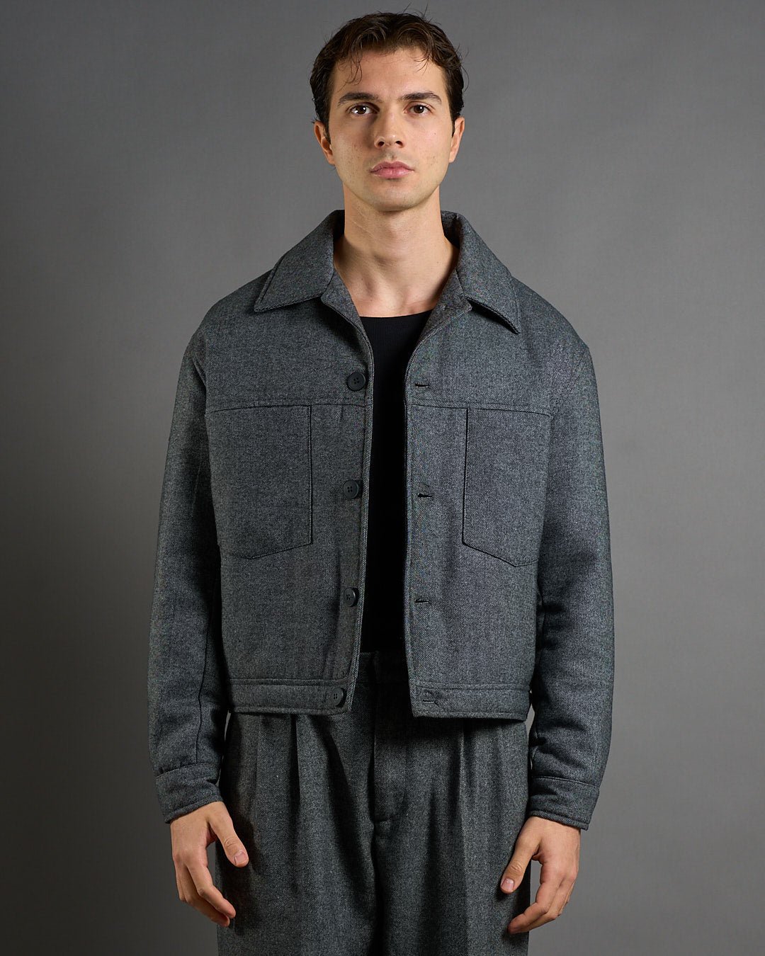 Giubbotto Strutturato in lana Spigato