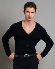 Maglia serafino scollo a V a coste