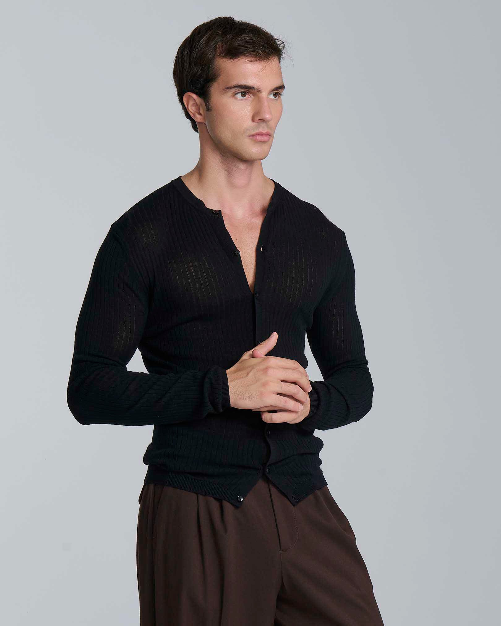 Cardigan girocollo a coste