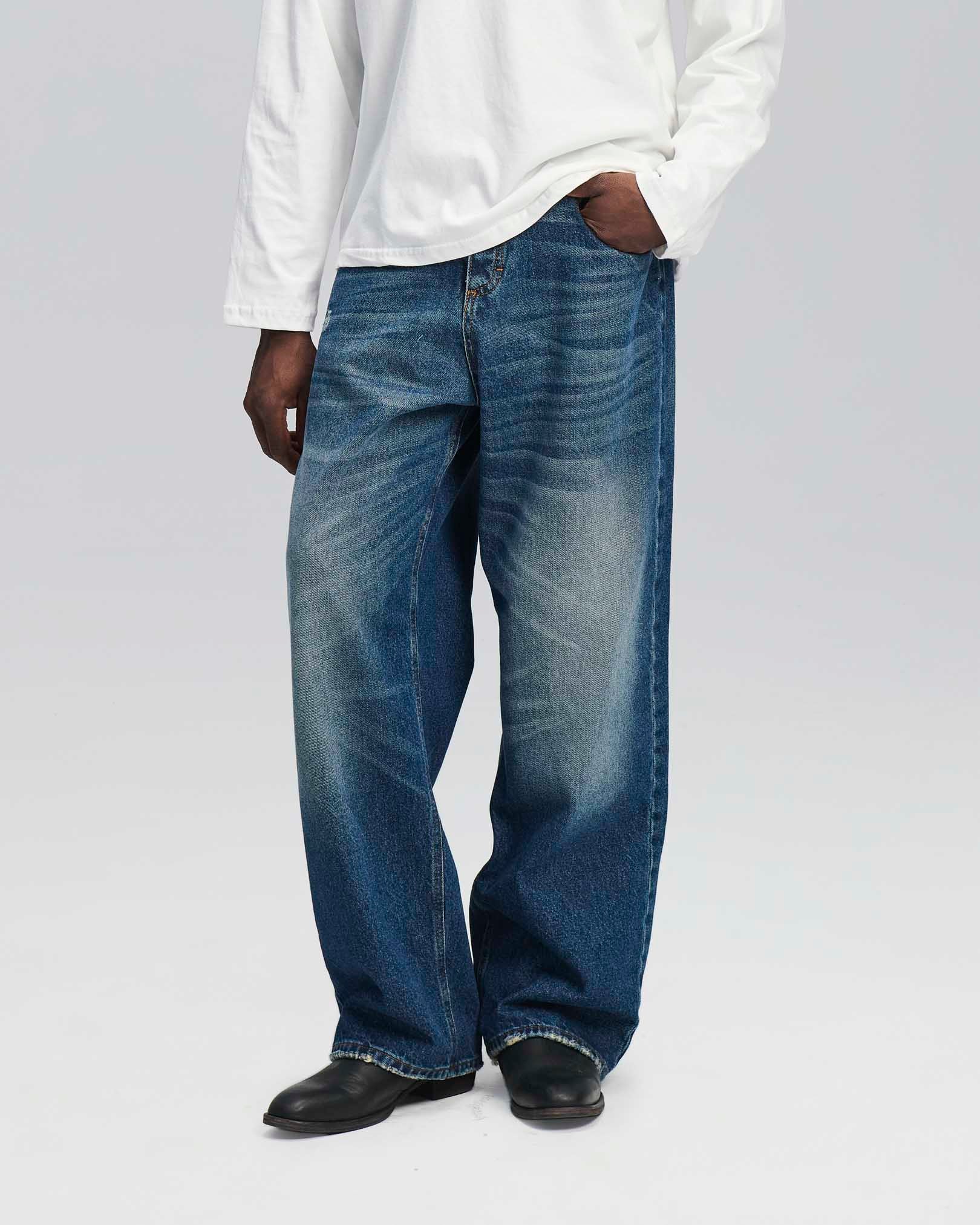 Jeans Baggy doppio stone con molature