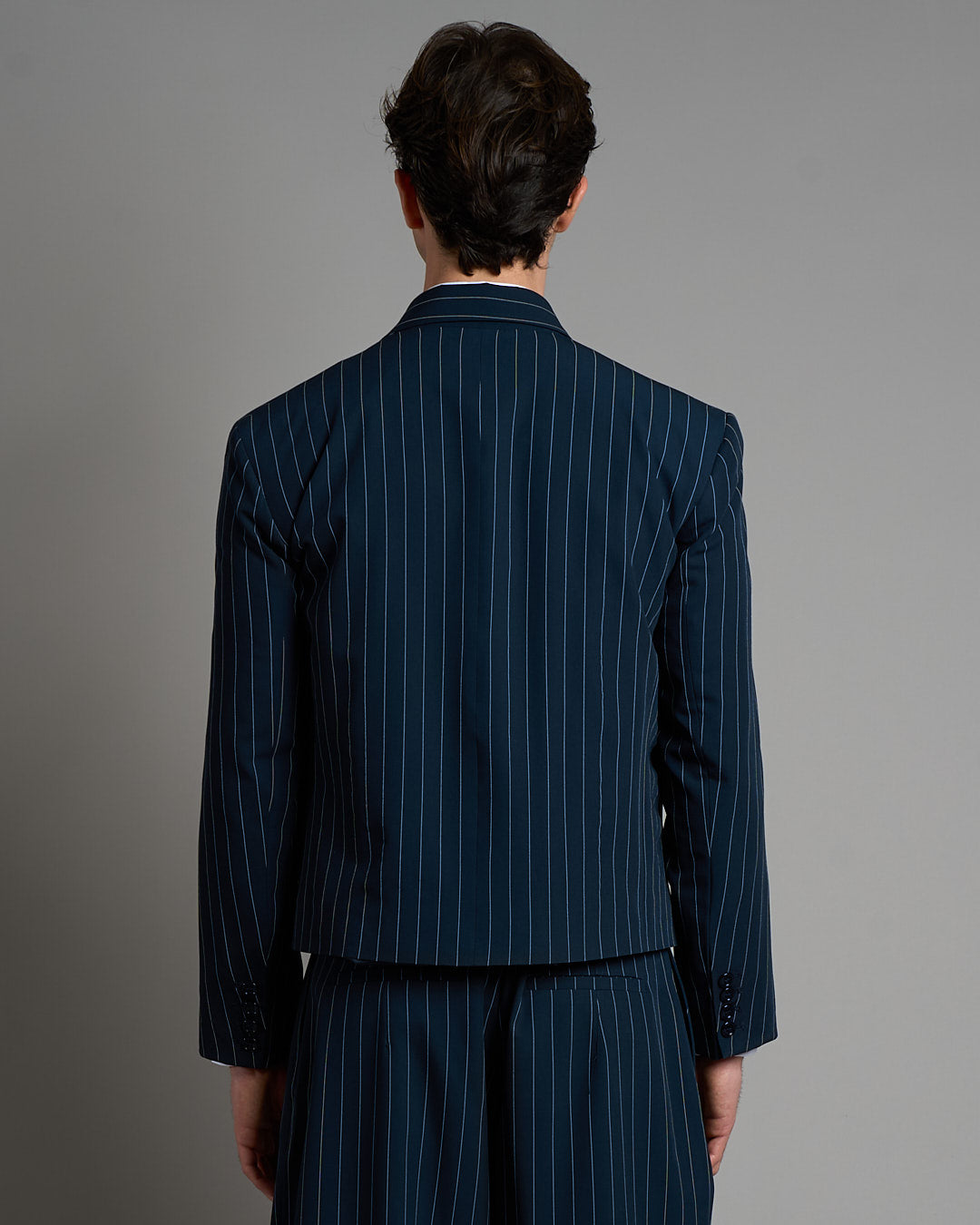 Giacca cropped doppiopetto gessata