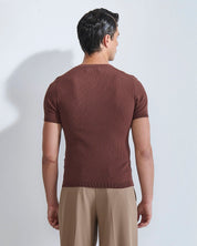 Maglia serafino a coste mezza manica
