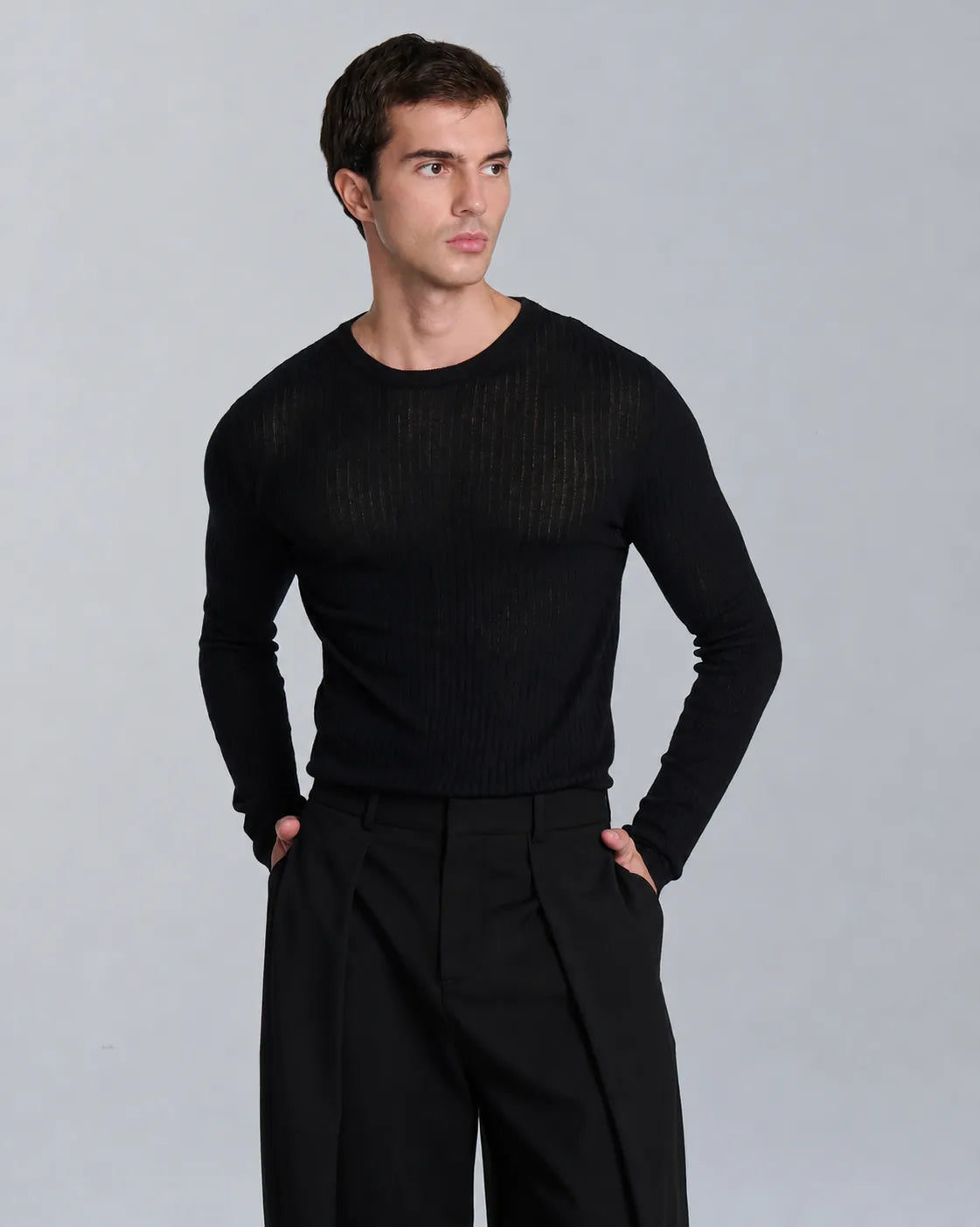 Maglia girocollo a coste