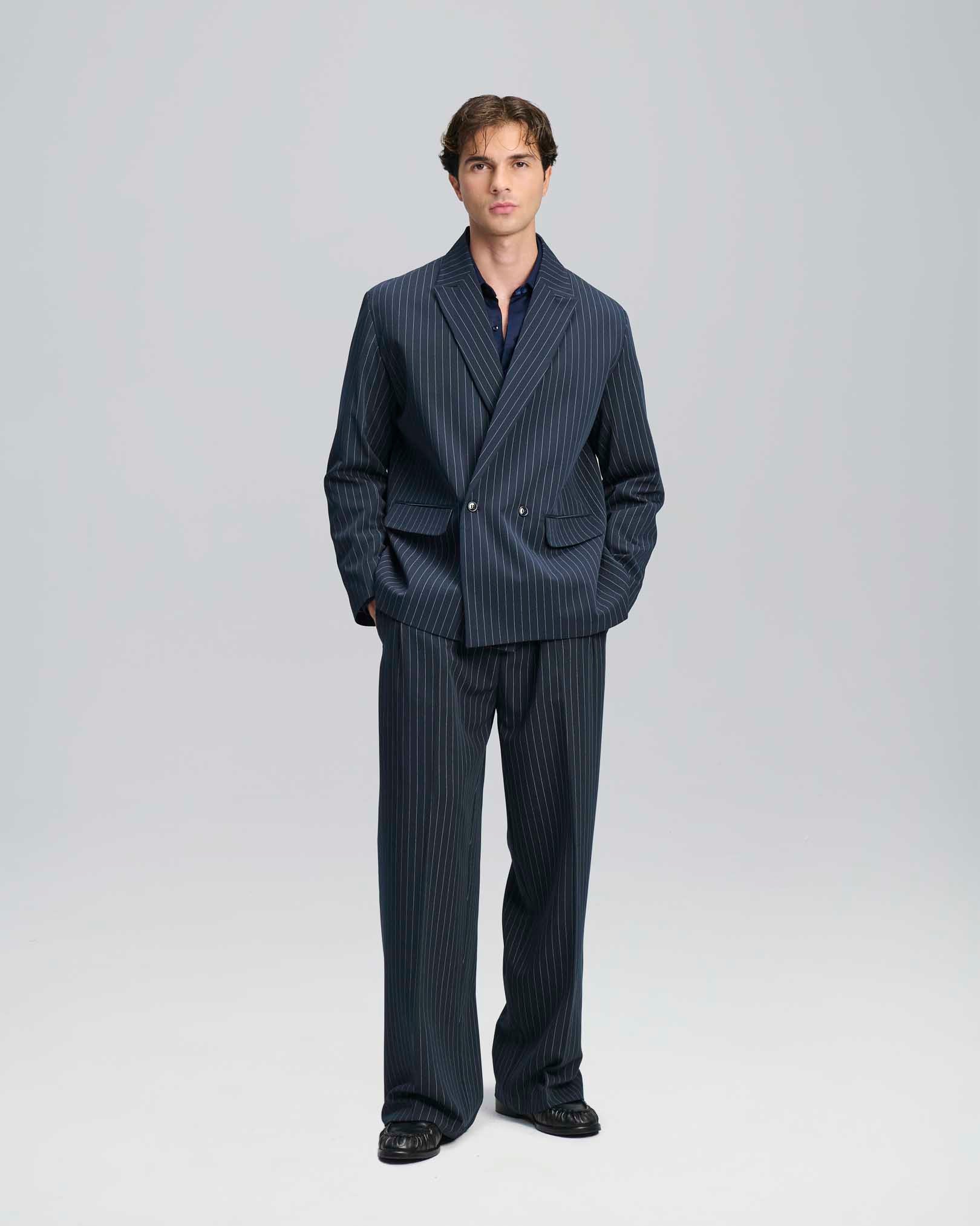 Pantalone Wide Fit Limited Edition gessato blu