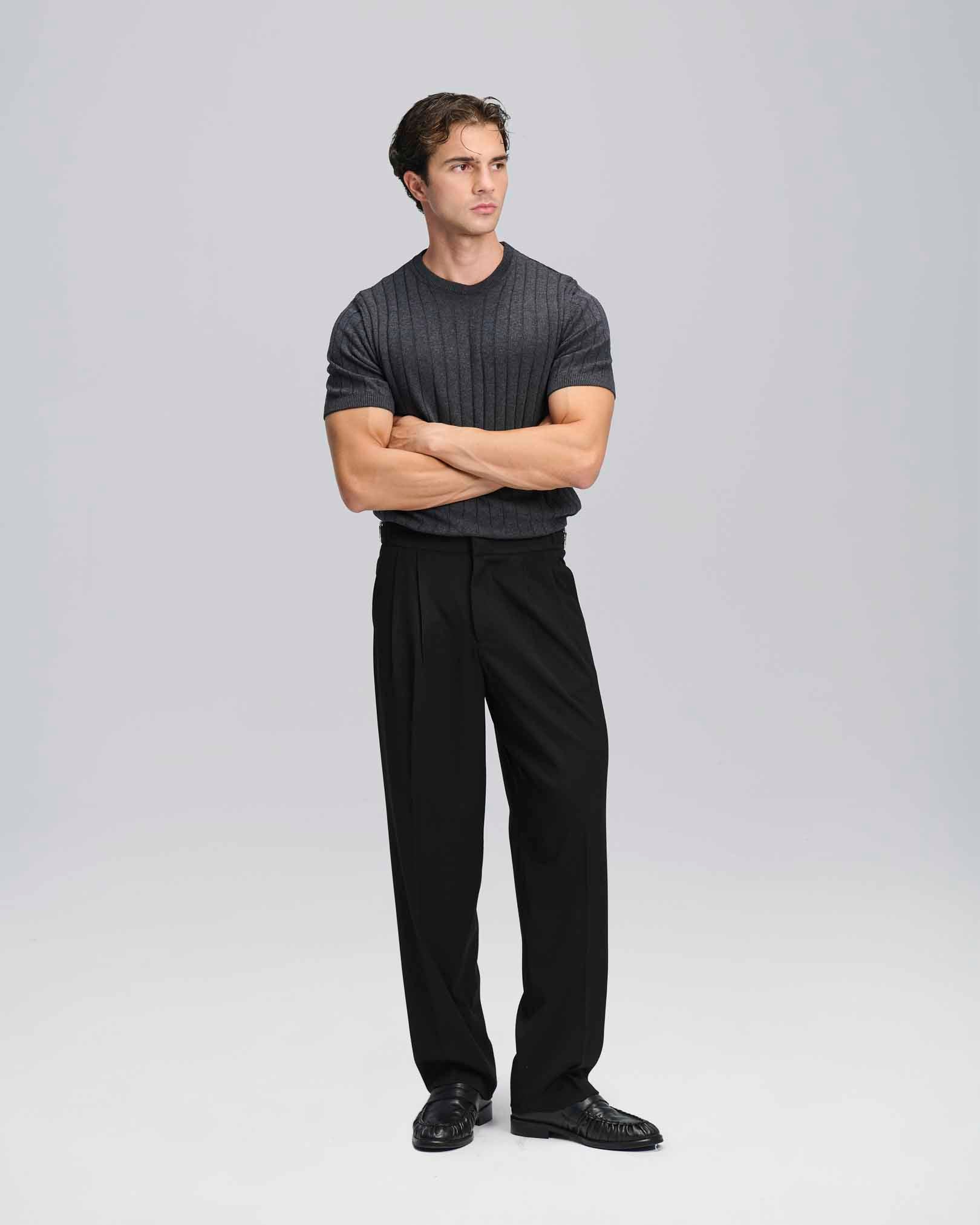 Pantalone wide fit con fibbiette
