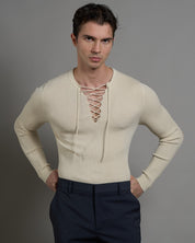 Maglia serafino a coste con lacci Limited Edition