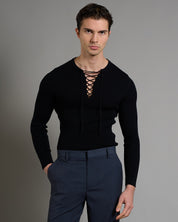 Maglia serafino a coste con lacci Limited Edition