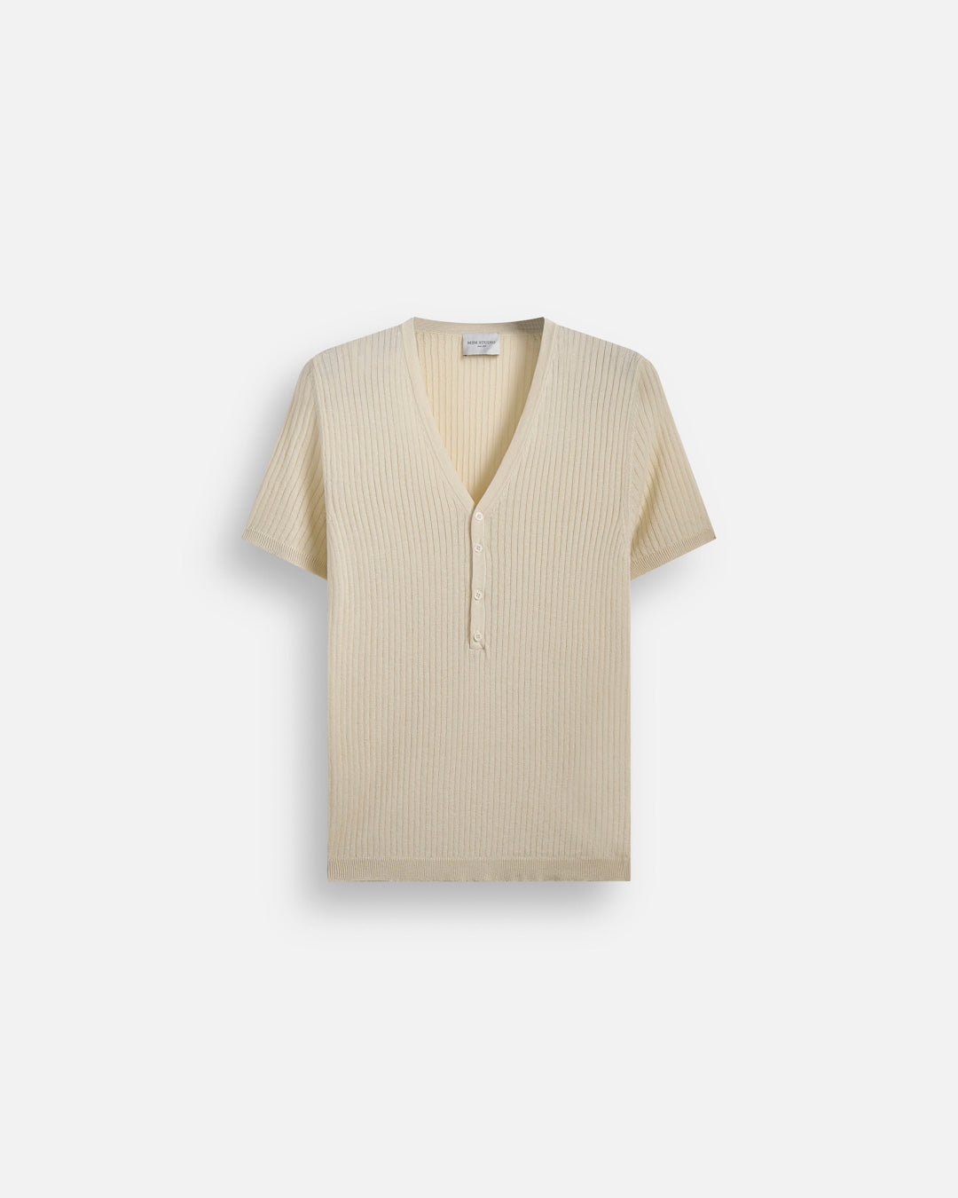 Maglia scollo a V a coste mezza manica