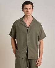 Camicia relax fit collo a bowling