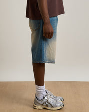 Bermuda Jeans Baggy Sabbiato in doppio stone con pietra