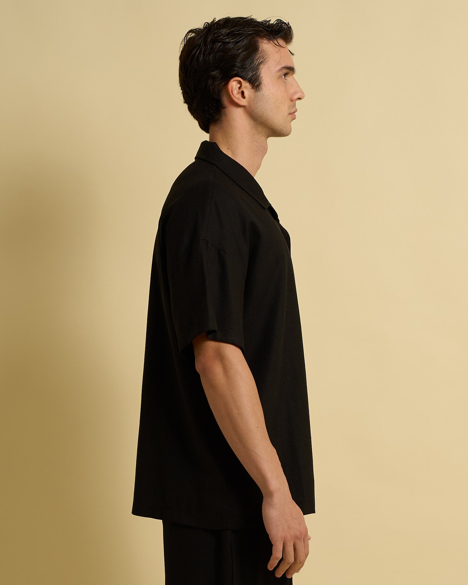 Camicia collo a Bowling in lino