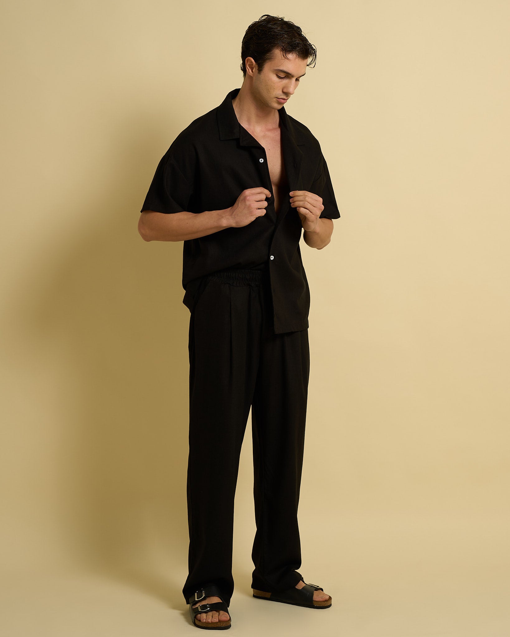 Camicia collo a Bowling in lino