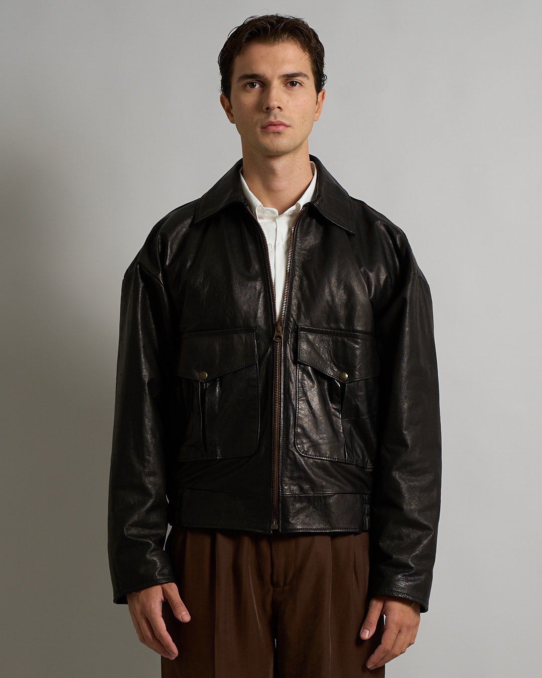 Giacca in pelle con tasconi