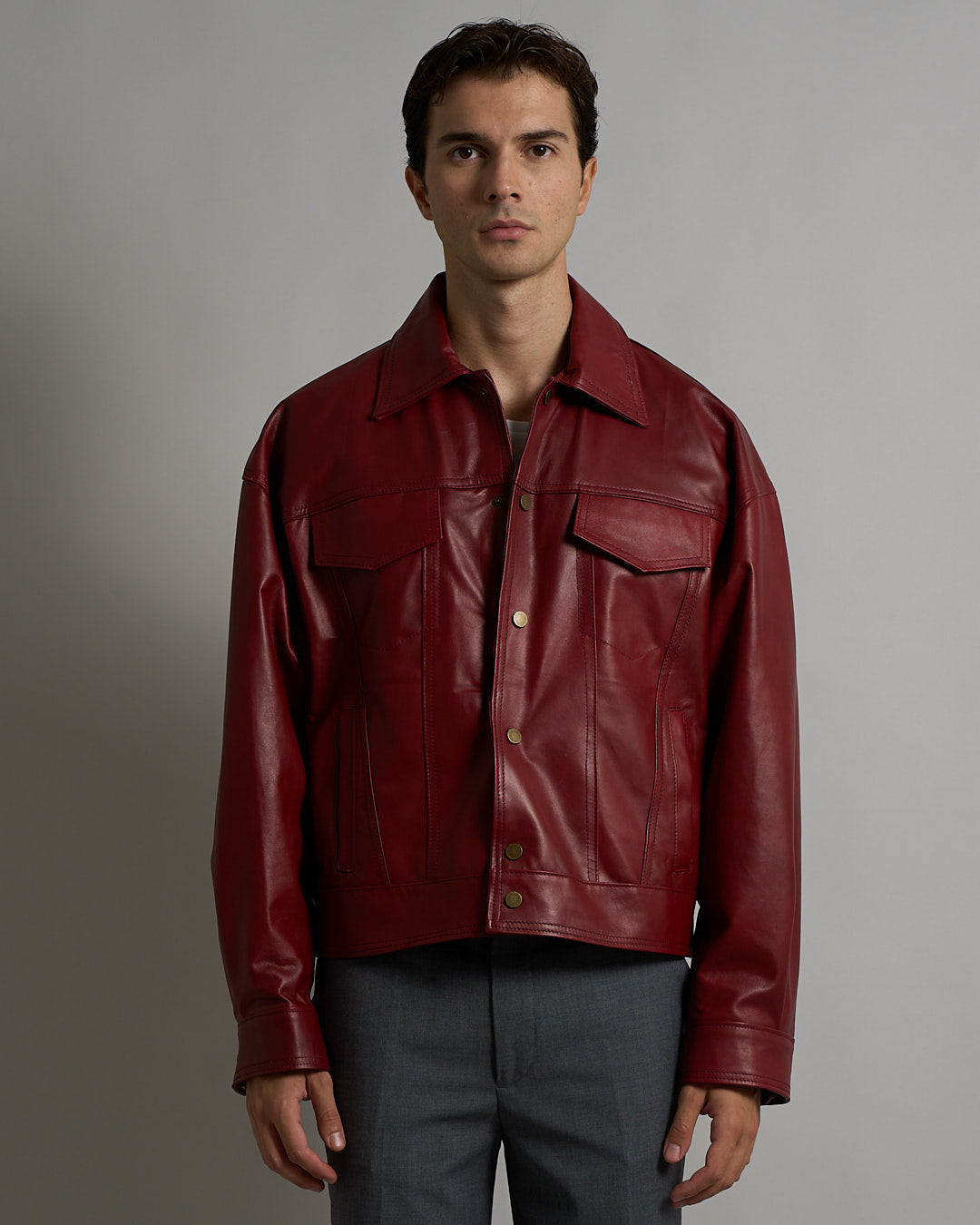 Giacca in pelle cropped Bordeaux