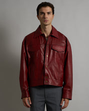 Giacca in pelle cropped Bordeaux