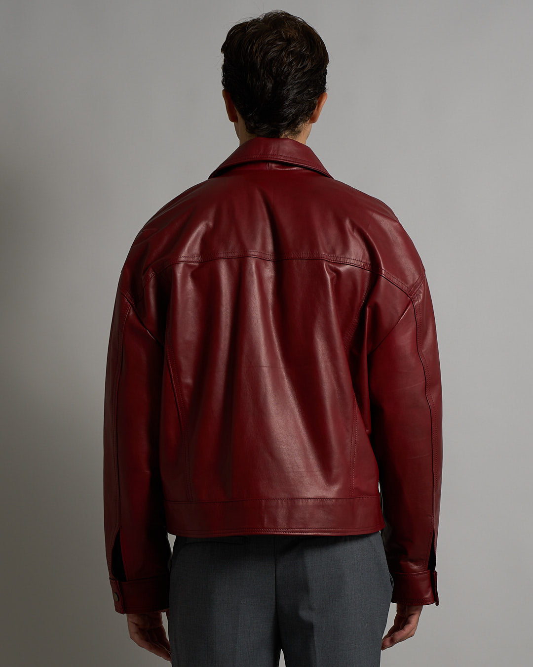 Giacca in pelle cropped Bordeaux