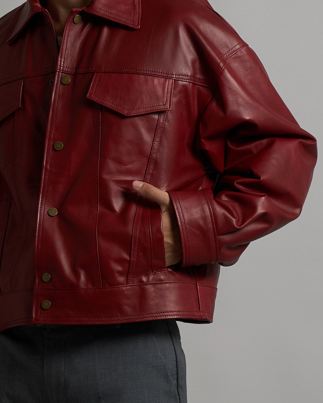 Giacca in pelle cropped Bordeaux