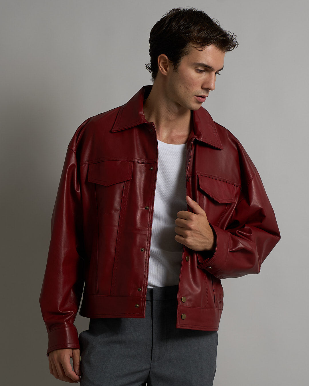 Giacca in pelle cropped Bordeaux