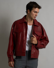 Giacca in pelle cropped Bordeaux