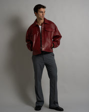 Giacca in pelle cropped Bordeaux