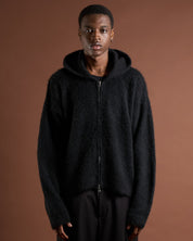 Cardigan in maglia con zip e cappuccio in lana mohair