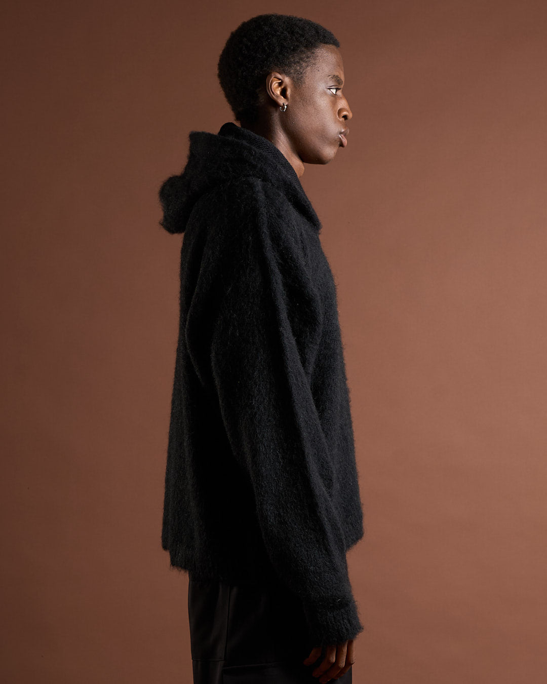 Cardigan in maglia con zip e cappuccio in lana mohair