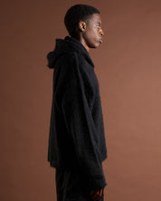 Cardigan in maglia con zip e cappuccio in lana mohair