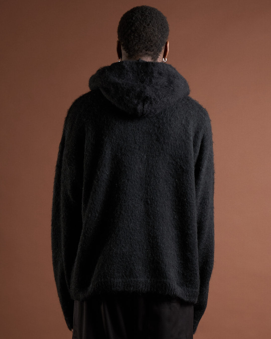 Cardigan in maglia con zip e cappuccio in lana mohair