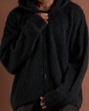 Cardigan in maglia con zip e cappuccio in lana mohair