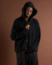 Cardigan in maglia con zip e cappuccio in lana mohair