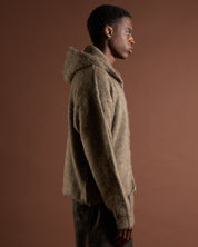 Cardigan in maglia con zip e cappuccio in lana mohair