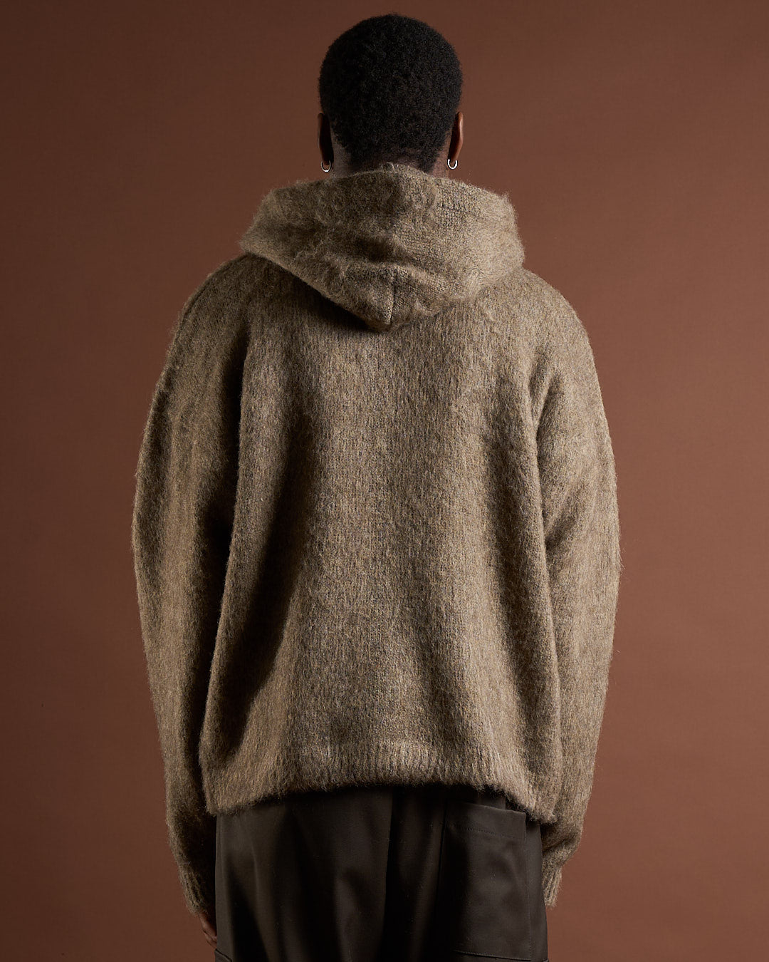 Cardigan in maglia con zip e cappuccio in lana mohair