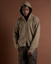 Cardigan in maglia con zip e cappuccio in lana mohair