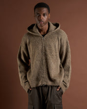 Cardigan in maglia con zip e cappuccio in lana mohair