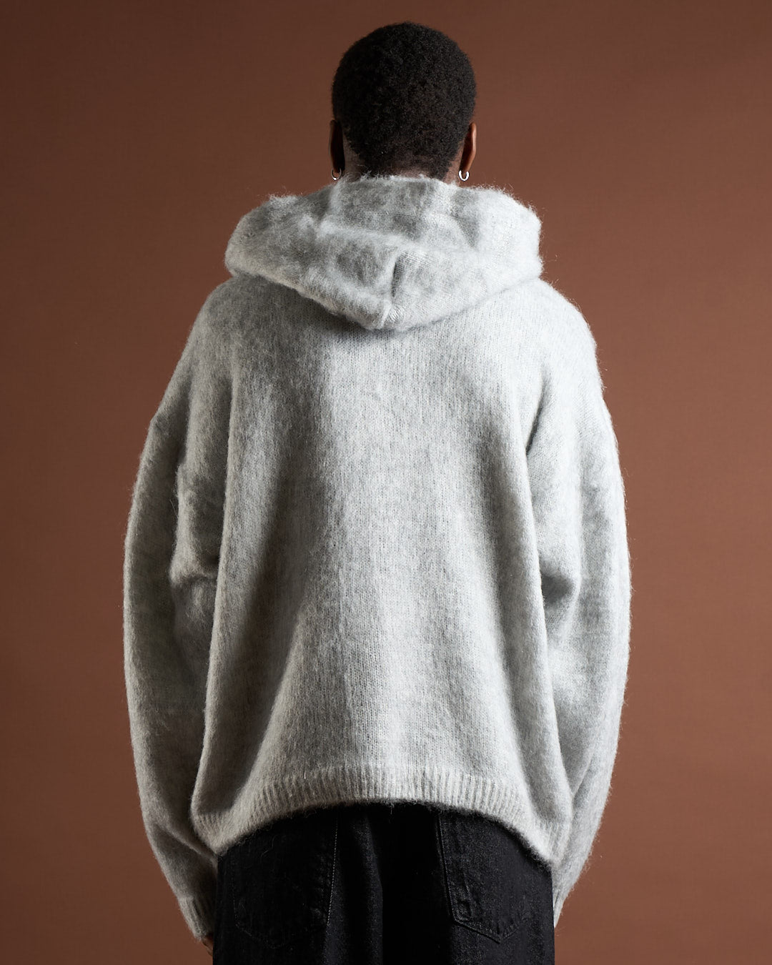 Cardigan in maglia con zip e cappuccio in lana mohair