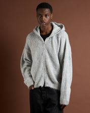 Cardigan in maglia con zip e cappuccio in lana mohair