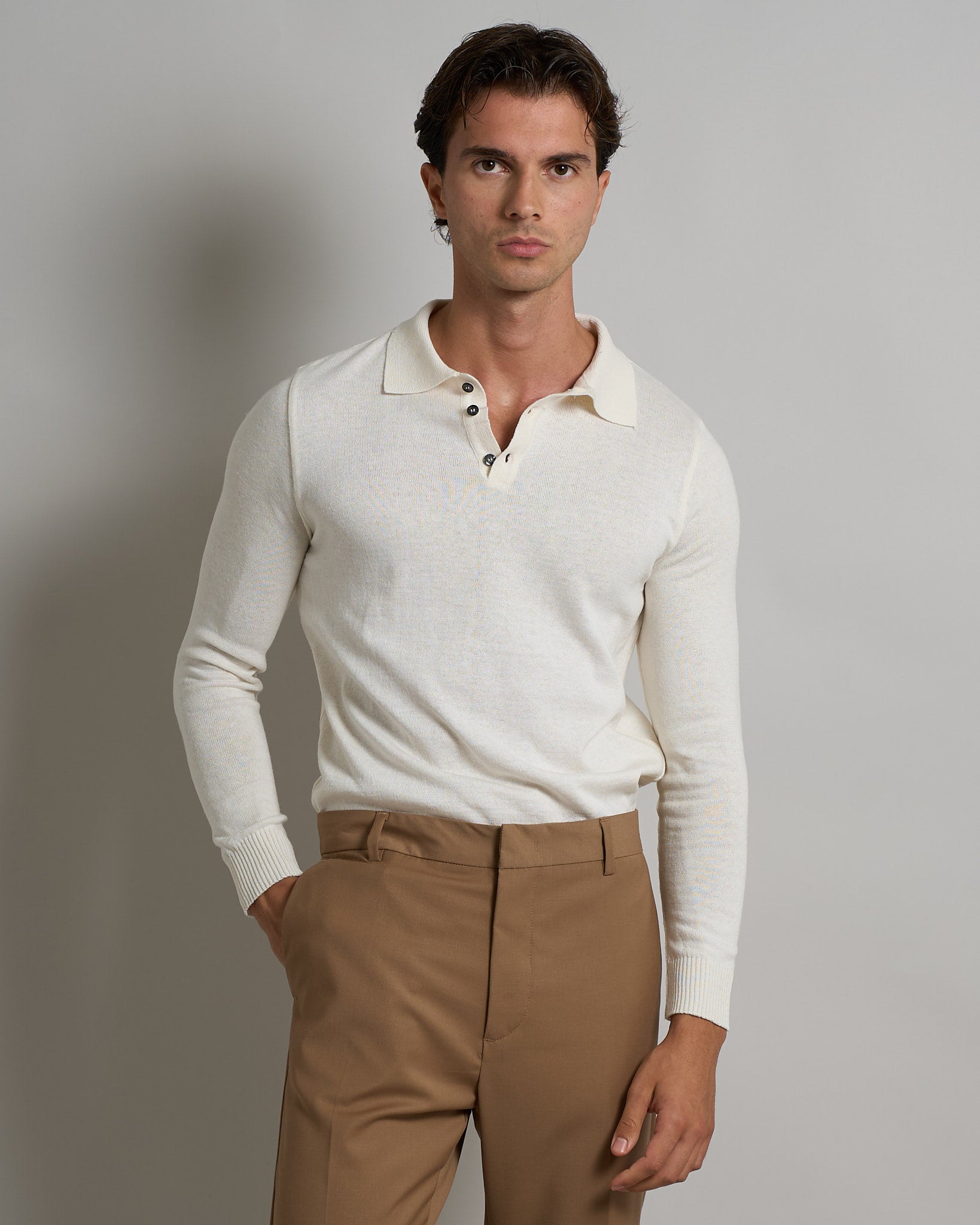 Polo con bottoni manica lunga