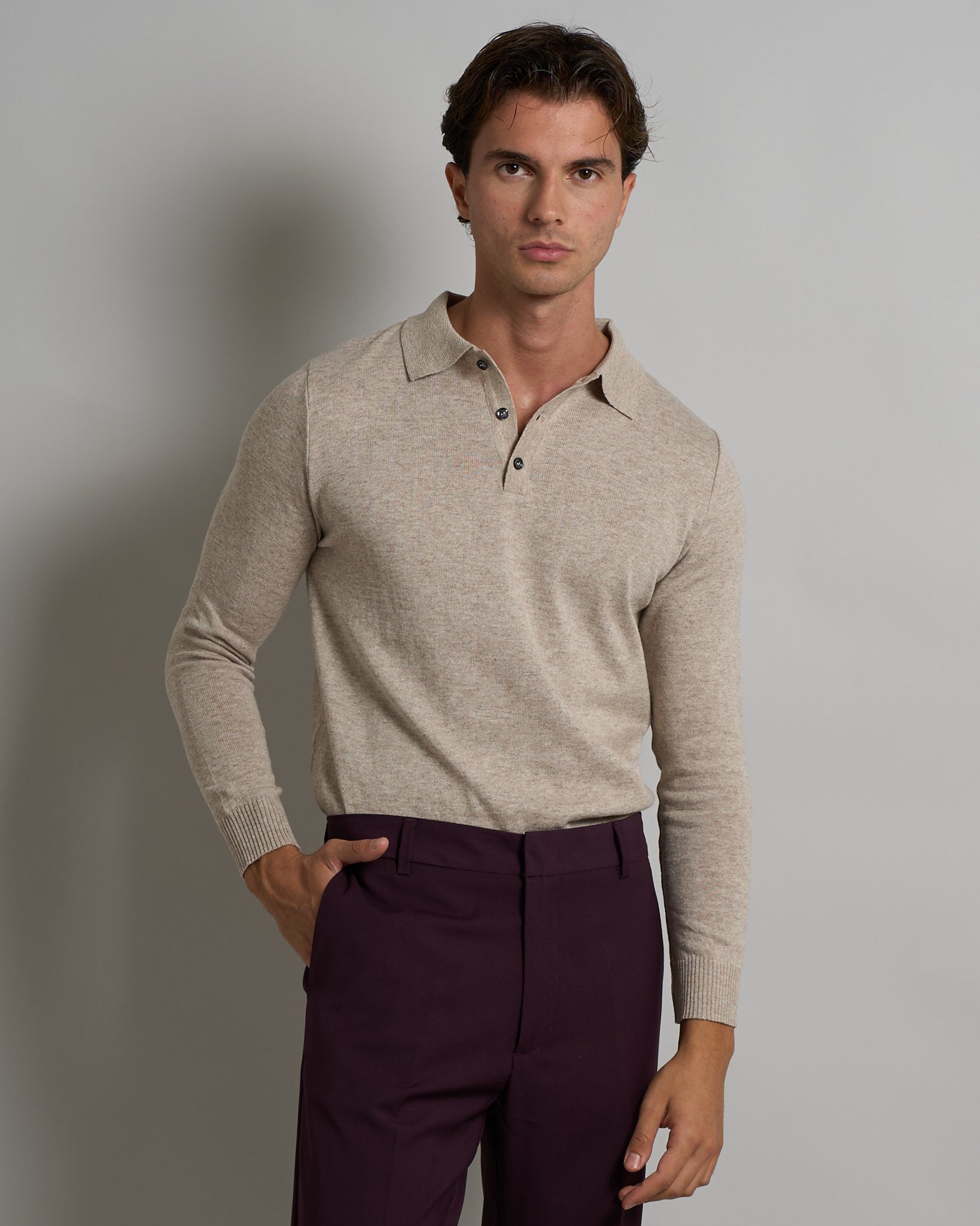 Polo con bottoni manica lunga