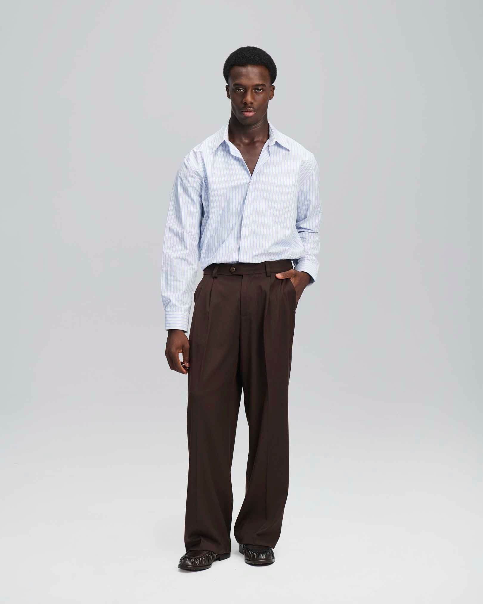 Pantalone wide leg strutturato moro