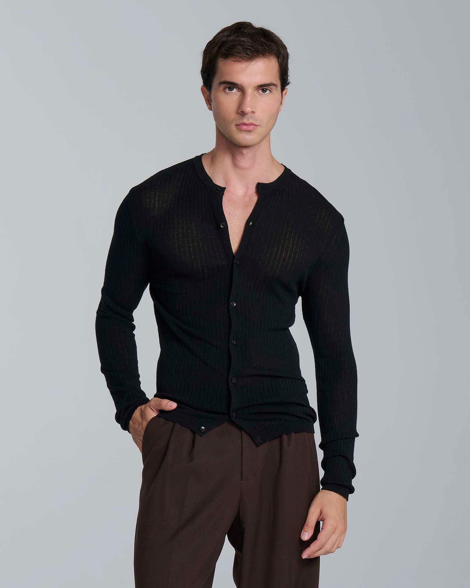 Cardigan girocollo a coste